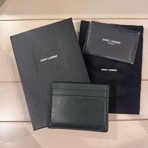 Saint Laurent Dark Green Key Card Holder Minimalist Design